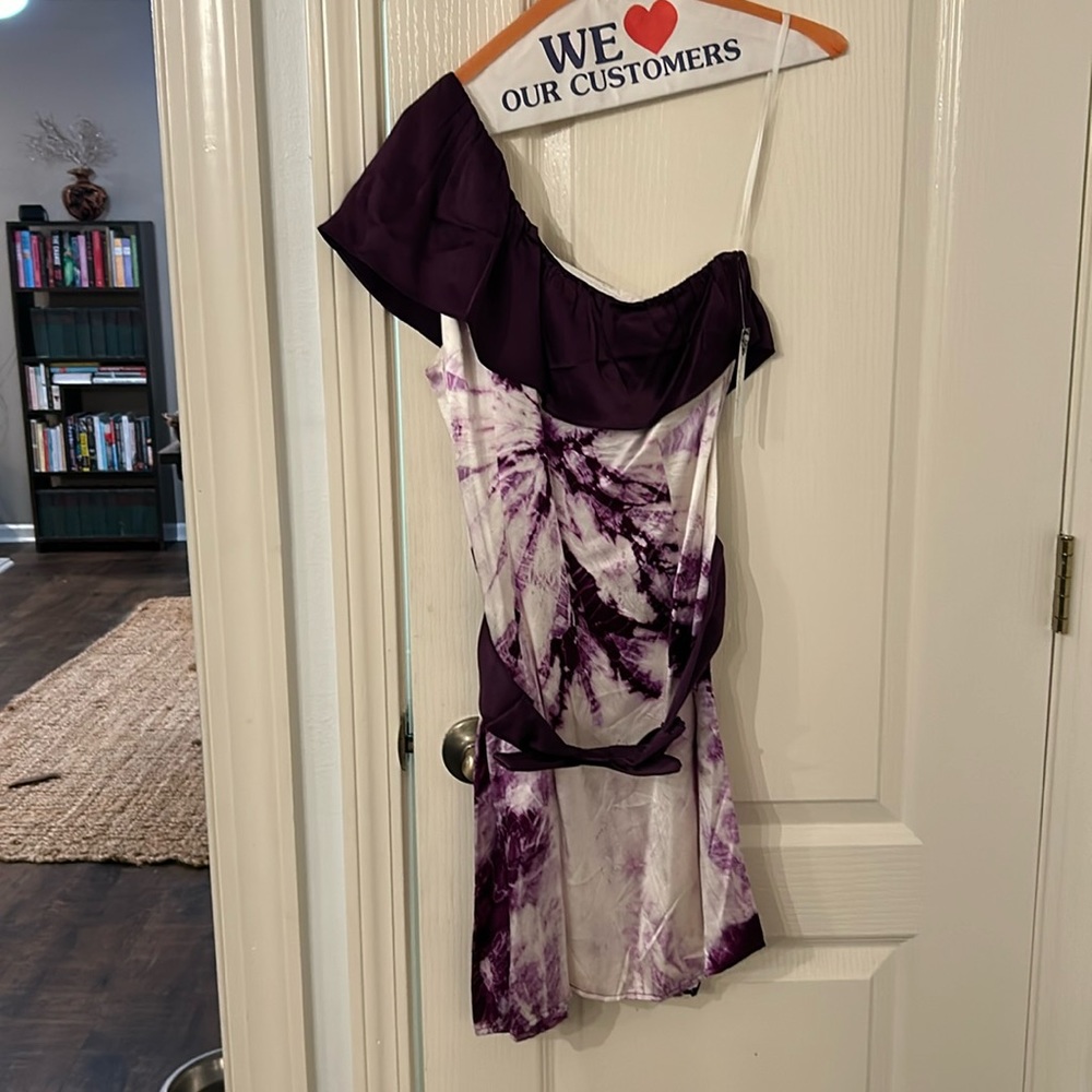 NWT purple hand dye one shoulder dress